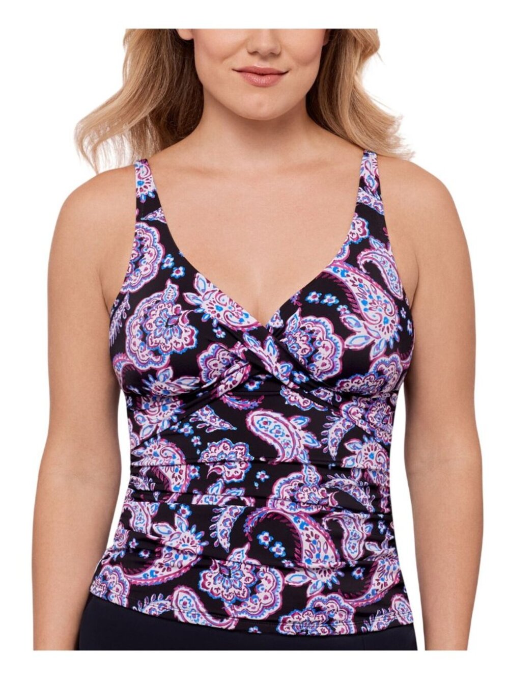 NWT Swim Solutions Crossover Tankini Swim Top Dancing Paisley Black Multi 10
